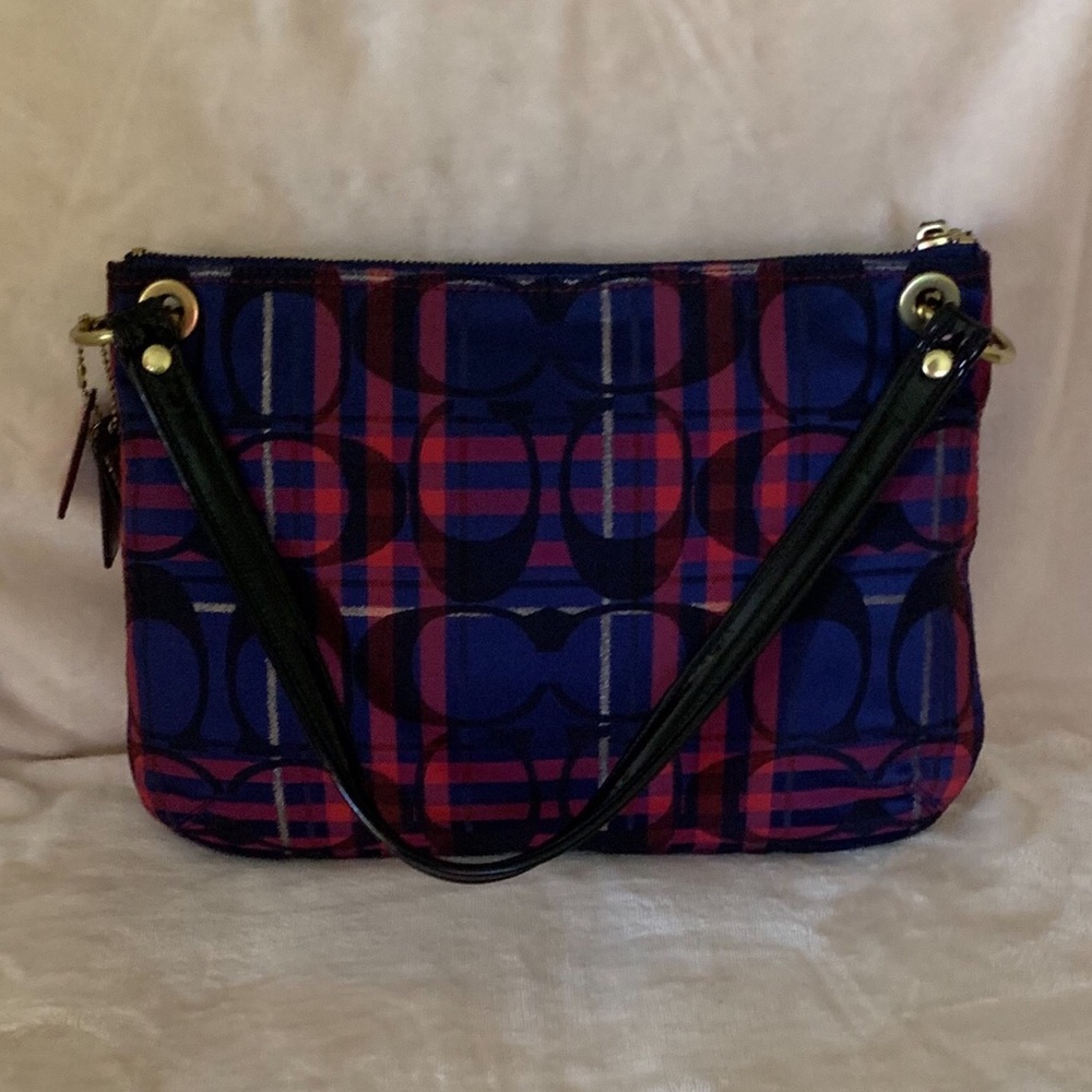 Coach Poppy Tartan Hippie Navy Blue Shoulder Bag - Picture 3 of 7
